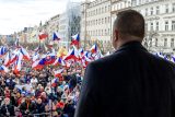 Předseda strany PRO 2022 a lídr kandidátky do eurovoleb Jindřich Rajchl během březnové demonstrace na Václavském náměstí v Praze