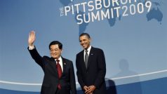 Summit G20 v Pittsburghu. Americký prezident Barack Obama s čínským prezidentem Chu Ťin-tchaem