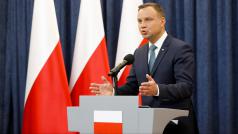 Polský prezident Andrzej Duda při projevu k zákonům měnícím soudnictví v zemi v červenci 2017