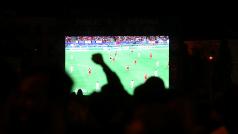 Fanoušci sledují televizní přenos fotbalového zápasu