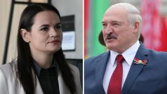 Opoziční kandidátka na prezidentku Svjatlana Cichanouská a běloruský prezident Alexandr Lukašenko