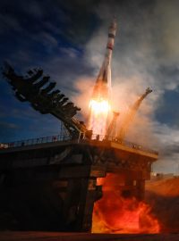 Start rakety Sojuz MS-25 z kazašského Bajkonuru