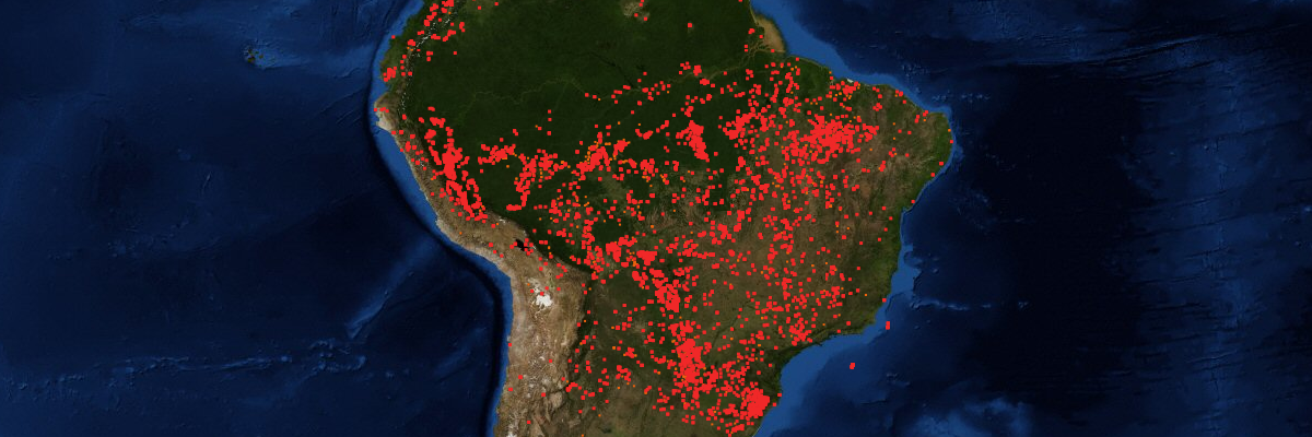 Rozšíření požárů v Jižní Americe.