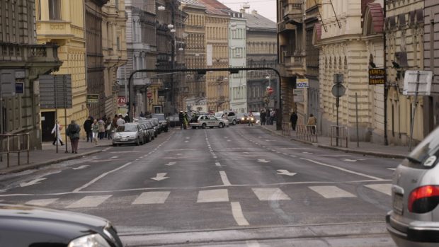 Úsek Magistrály mezi I.P.Pavlova a Žitnou ulicí, kde byla doprava odkloněna