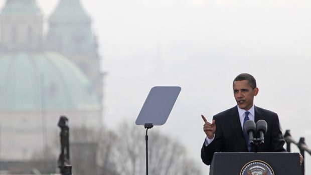 Barack Obama při svém projevu v Praze
