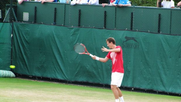 Tomáš Berdych na tréninku před čtvrtfinále