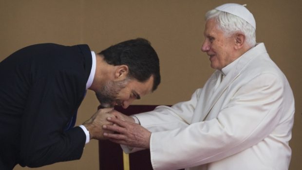 Papež Benedikt XVI. se španělskám korunním princem Felipem