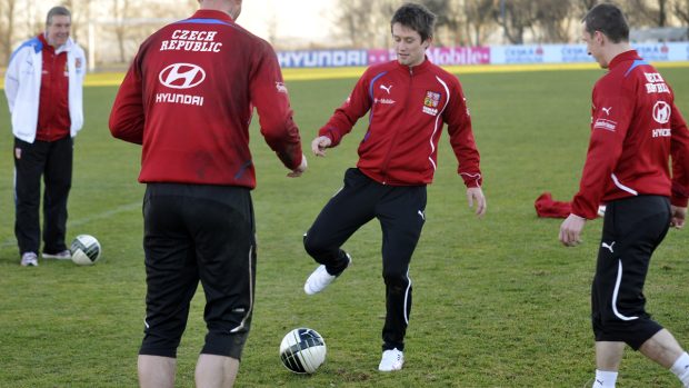 Trénink fotbalové reprezentace.