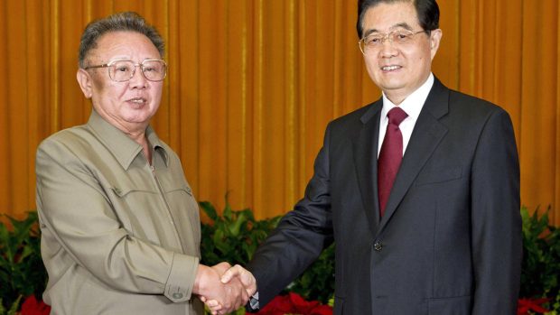 Severokorejský vůdce Kim Čong-il a prezident Číny Chu Ťin-tchao