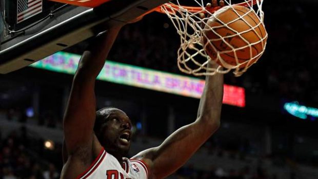 Chicago Bulls&#039; Luol Deng makes a basket against the Toronto Raptors during their NBA basketball game