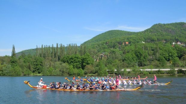 Závody dračích lodí na Labi v Ústí nad Labem - Vaňově