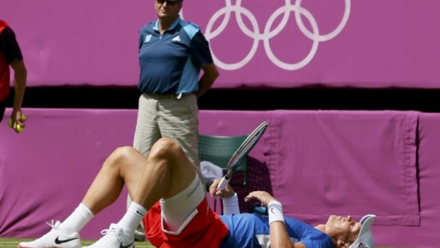Tomáš Berdych v utkání 1. kola olympijského turnaje