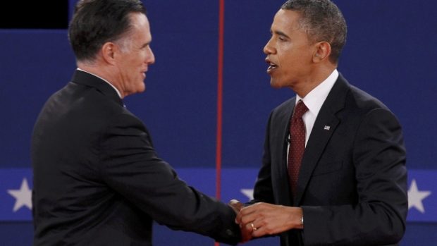 Republikánský kandidát na prezidenta Mitt Romney a současný prezident Barack Obama