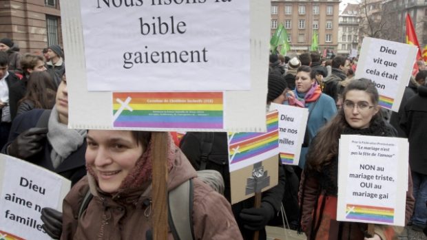 Stoupenci homosexuálních sňatků nedávno v pařížských ulicích podpořili návrh zákona