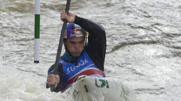 Mistrovství světa ve vodním slalomu 12. září v Praze, kvalifikace K1 muži. Vavřinec Hradilek z ČR.