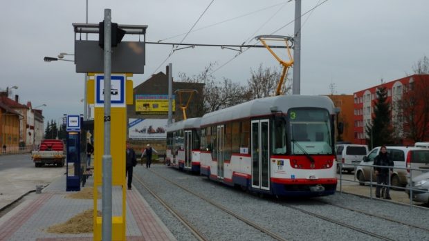 Nová tramvajová trať v Olomouci - dočasná zastávka Trnkova