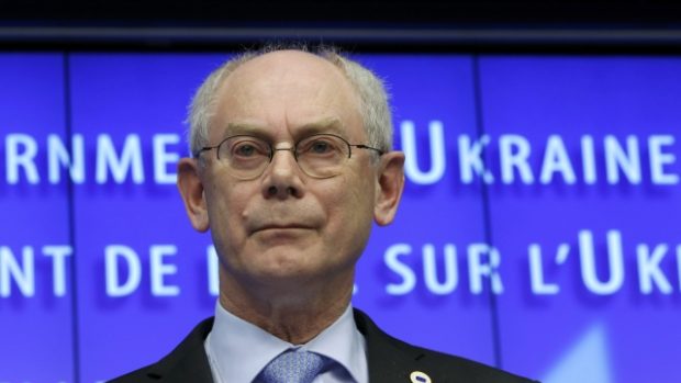 Předseda Evropské rady Herman Van Rompuy po jednání o Ukrajině v Bruselu