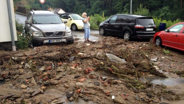 Následky bouřky a průtrže mračen v Bechyni na Táborsku