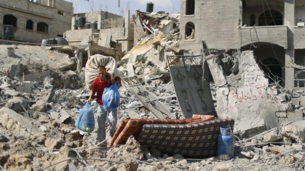 Zničené domy v Gaze