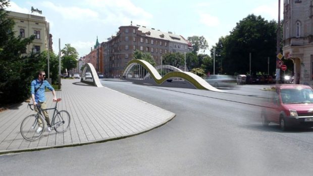 Současný návrh nového mostu přes řeku Moravu v Olomouci s názvem Rejnok