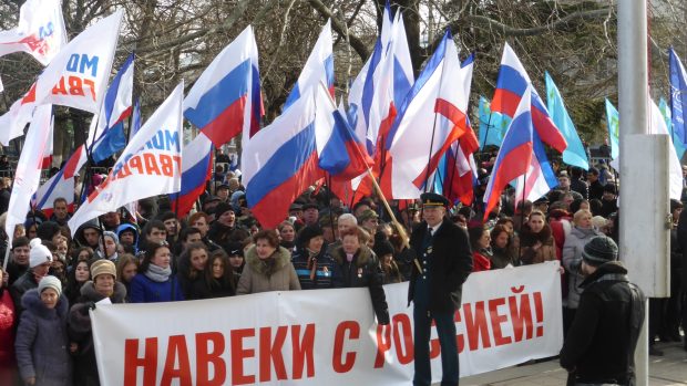 Oslavy prvního výročí referenda o připojení Krymu k Rusku v Simferopolu, hlavním městě Republiky Krym