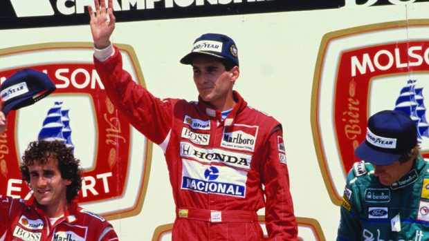 Canadian Grand Prix v roce 1988 - Ayrton Senna (uprostřed), Alain Prost (vlevo) a Thierry Boutsen