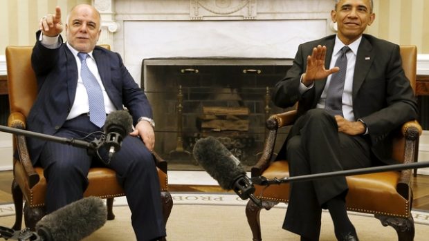 Iáckého premiéra Hajdara Abádího (vlevo) přijal americký prezident Barack Obama