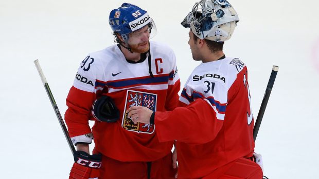 MS hokej 2015. Základní skupina Česko vs. Francie: Jakub Voráček a Ondřej Pavelec