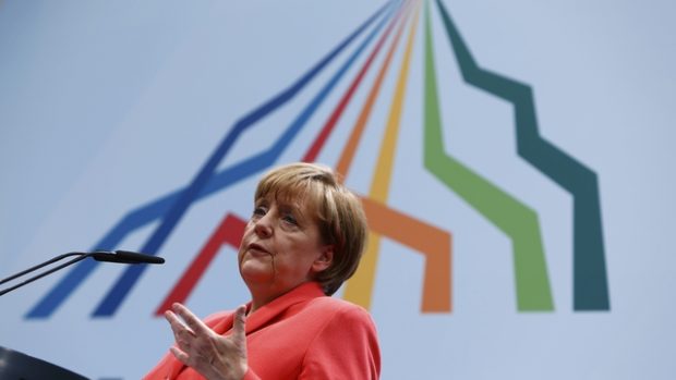 Německá kancléřka Angela Merkelová na tiskové konferenci summitu G7 na zámku Elmau