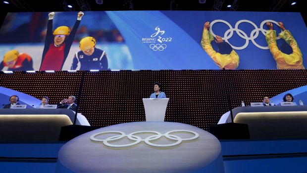 Čínská vicepremiérka Liu Yandong během svého proslovu k Mezinárodnímu olympijskému výboru v  Kuala Lumpuru