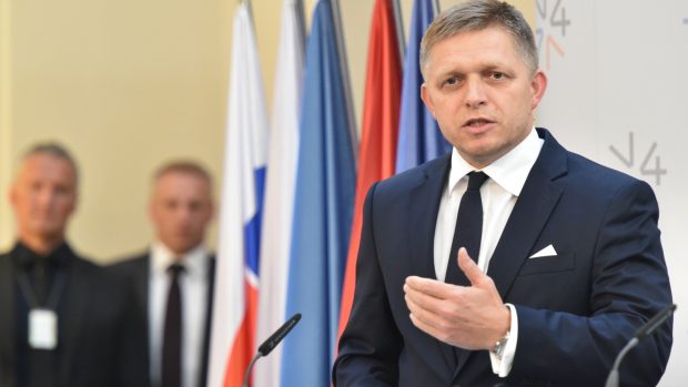 Premiér Robert Fico na tiskové konferenci po jednání visegrádské čtyřky