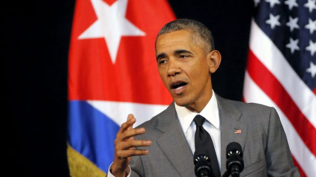 Projev Baracka Obamy ke Kubáncům v havanském Velkém divadle