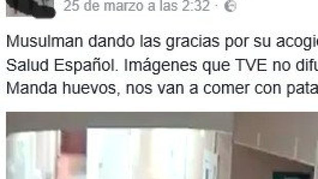 Původní příspěvek, který se od páteční noci šířil mezi španělskými uživateli Facebooku, označený jako hoax.