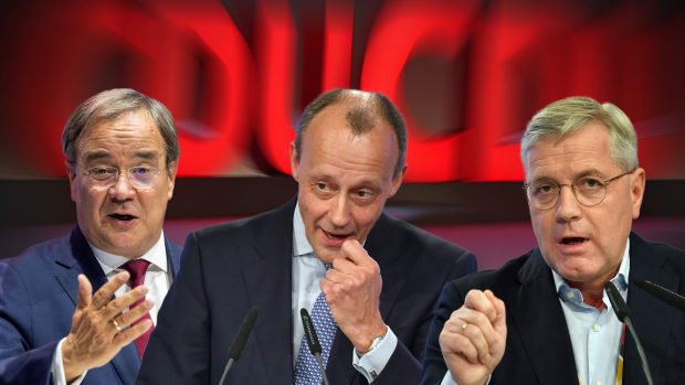 Kandidáti na šéfa německé CDU: zleva Armin Laschet, Friedrich Merz a Norbert Röttgen