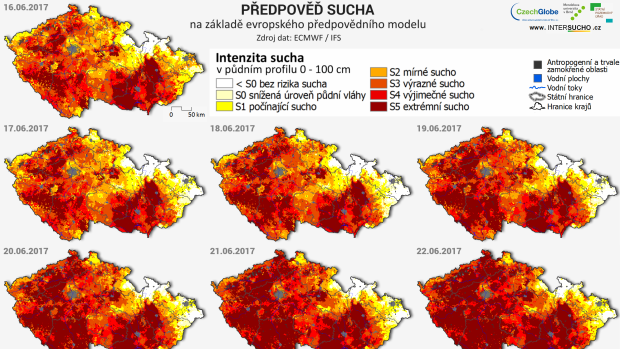 Mapy sucha Ústavu výzkumu globální změny Akademie věd ČR na webu intersucho.cz.