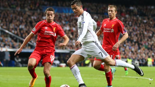 Cristiano Ronaldo v akci proti Liverpoolu