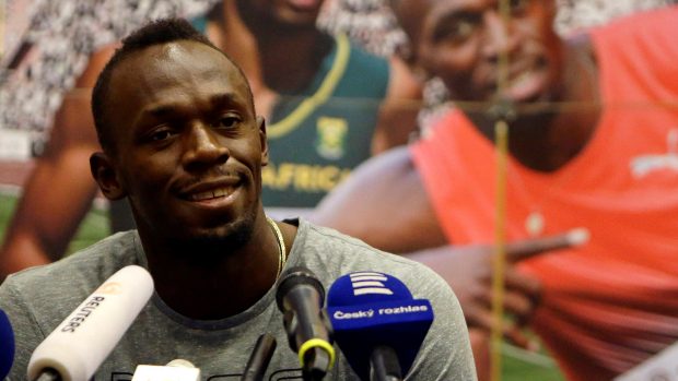 Usain Bolt při tiskové konferenci před Zlatou tretrou