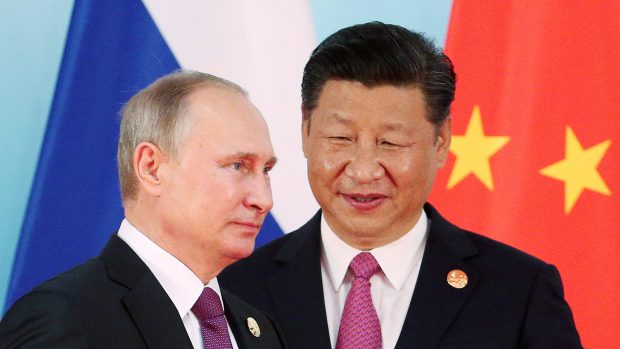 Ruský prezident Vladimir Putin  čínský prezident Si Ťin-pching na summitu zemí BRICS v září 2017