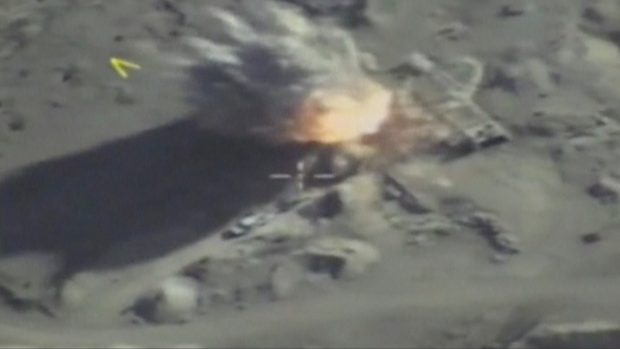 Záběr ruského ministerstva obrany z bombardování Idlíbu 28. září (ilustrační foto)