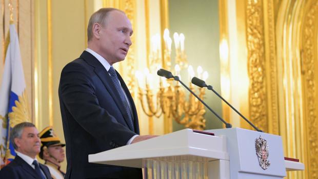 Prezident Vladimir Putin přednáší svůj inaugurační projev.