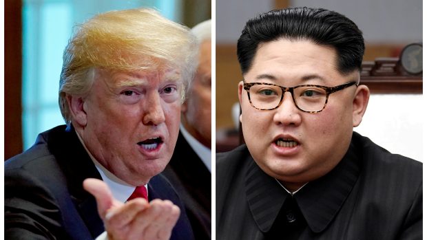 Donald Trump a Kim Čong-un na kombinovaném snímku.
