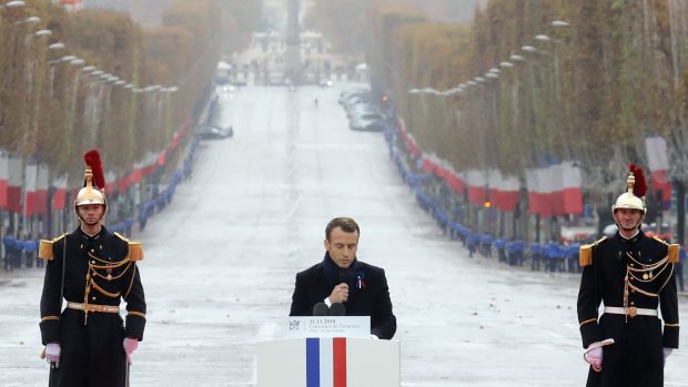 Emmanuel Macron během projevu k příležitosti 100 let od konce první světové války