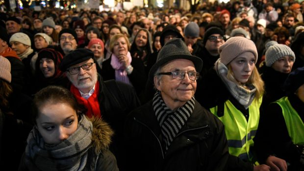 Navzdory chladu a dešti proti návrhu v centru Budapešti demonstrovalo asi 1000 až 2000 lidí.