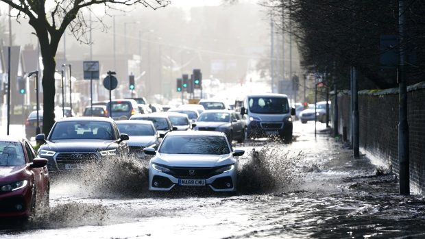 Zaplavené ulice ve městě Manchester
