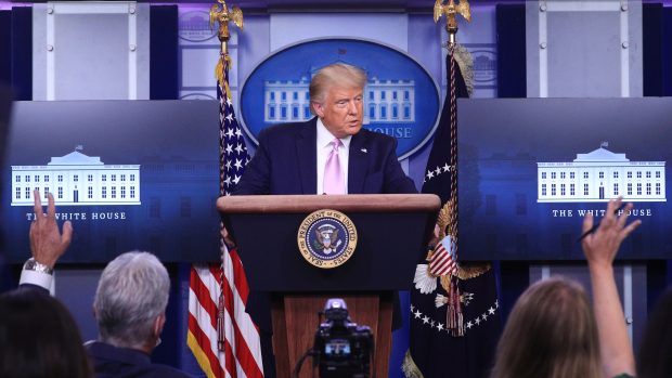 Americký prezident Donald Trump na tiskové konferenci v Bílém domě