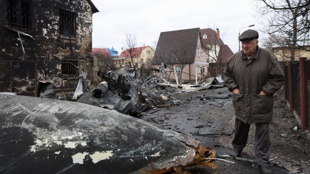 Zničená obydlená oblast v Kyjevě