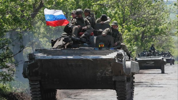Vozidlo proruských okupantů v Mariupolu