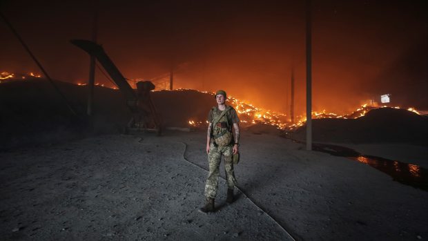 Požár obilí v Doněcku