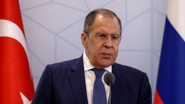 Sergej Lavrov na tiskové konferenci v Ankaře