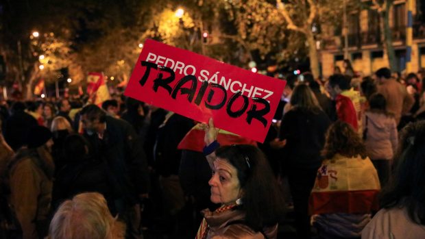 Protest 13. listopadu v Madridu u sídla španělské Socialistické strany